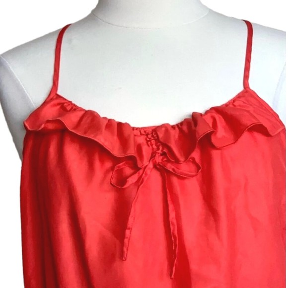 GAP Red Coral Camisole Ruffle Top Elastic Waist Satin Mini Slip Dress Size Large - Picture 2 of 8